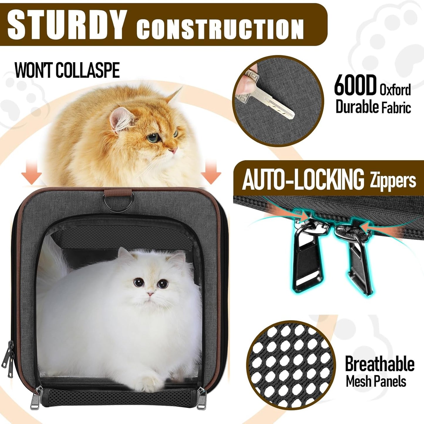 Small Dog Carrier Cage Soft Chihuahua/Softshell Big Cat Carrier Maine Coon/Pet Taxi Carrying Bag Over 25lbs / Top Loader Travel Kennel Brown