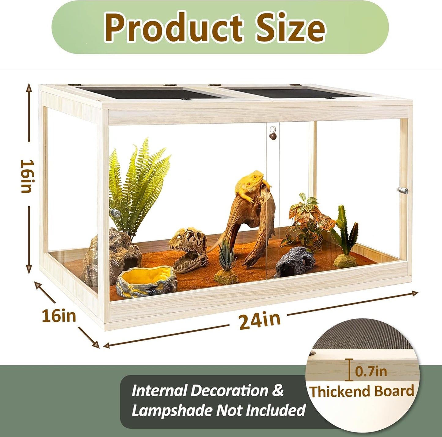 PROLEE Tempered Glass Bearded Dragon Tank,28 Gallon Reptile Tank with Meatl Mesh Roof and Front Sliding Door, Anti-Scratch Lizard Tank,Spacious Reptile Enclosure for Snakes,Lguanas, Chameleons(Oak) - FurryFun