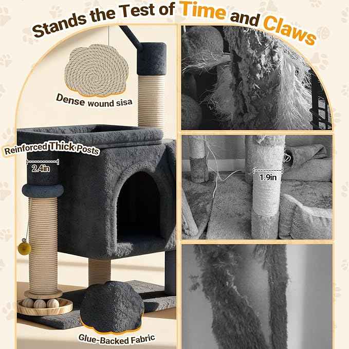 PetDance 37in All-in-1 Small Cat Tree for Indoor Cats | Space-Saving Cat Tower with Cozy Condo, Cat Window Perch, Sisal Scratching Posts, Interactive Ball Track Toy & Self-Grooming Brush,Dark Gray