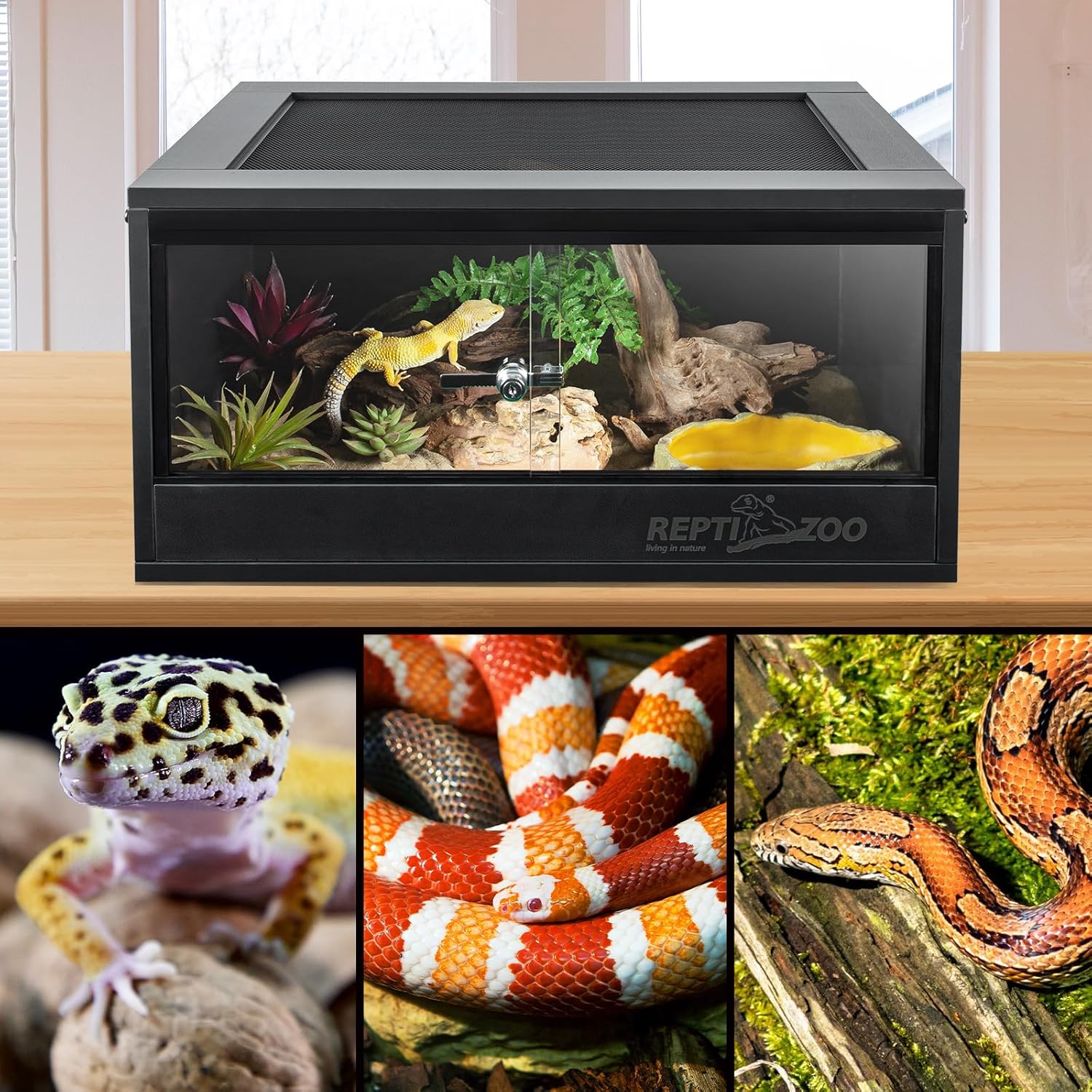 REPTI ZOO 20 Gallon PVC Reptile Terrarium, 24x18x12 inch Reptile Tank for Crested Gecko Leopard Gecko Snake Turtle Hermit Crab, Thermal Insulation Moisturizing - FurryFun