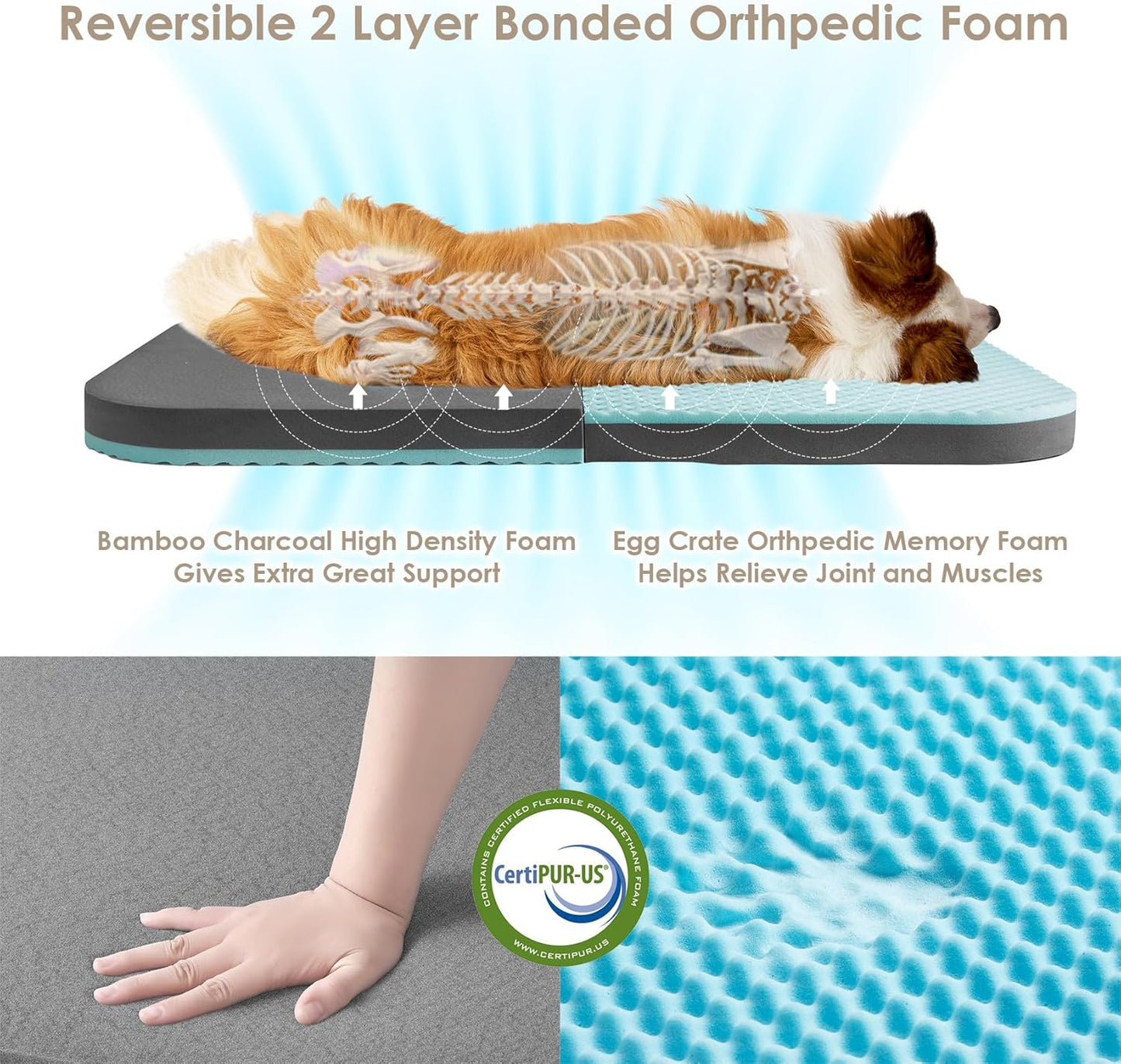 EHEYCIGA Foldable Dog Bed, Faux Fur Fluffy Dog Couch Bed, Orthopedic Calming Memory Foam Pet Bed for Small Dogs, Washable Soft Warm Pet Sofa Bed with Non-Slip Bottom, Brown, 40"x30"x6"