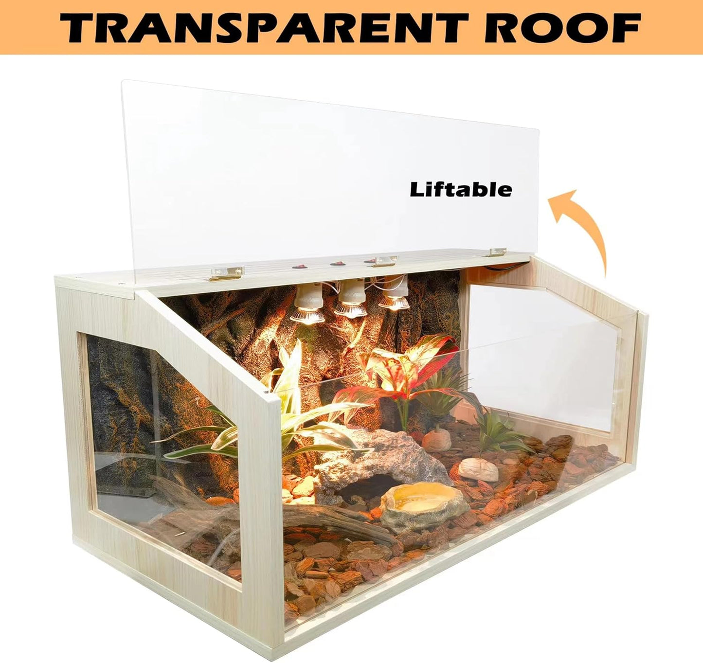 Prolee 68 Gallon Reptile Terrarium Tank Large 48 Inch Lizard Tank Bearded Dragon Tank with Roof Door, Snake Tank with Built-in Lamp Fixture and Switch, Side Windows, 48 Inch - FurryFun