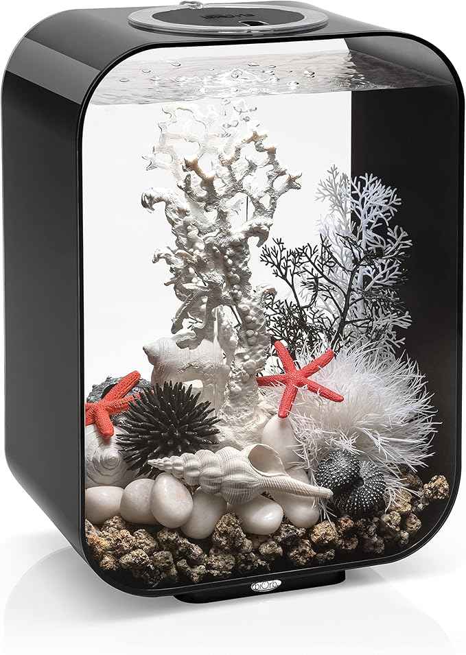 biOrb Life 15 Acrylic 4-Gallon Aquarium with White LED Lights Modern Compact Tank for Tabletop or Desktop Display, Black