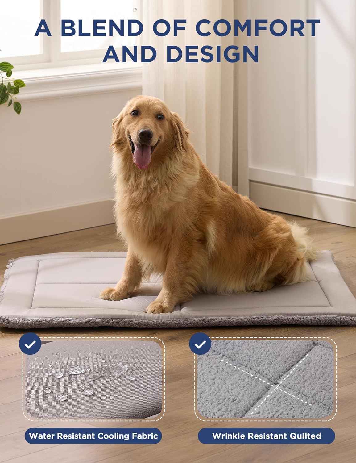 Joydeco Low Profile Dog Crate Mat Reversible Bed Pad, Washable Dog Pad Mat with Ultra Soft Fleece, Compact Design Kennel Beds Mats for Large Medium Small Pets, 35" x 23" Dark Gray