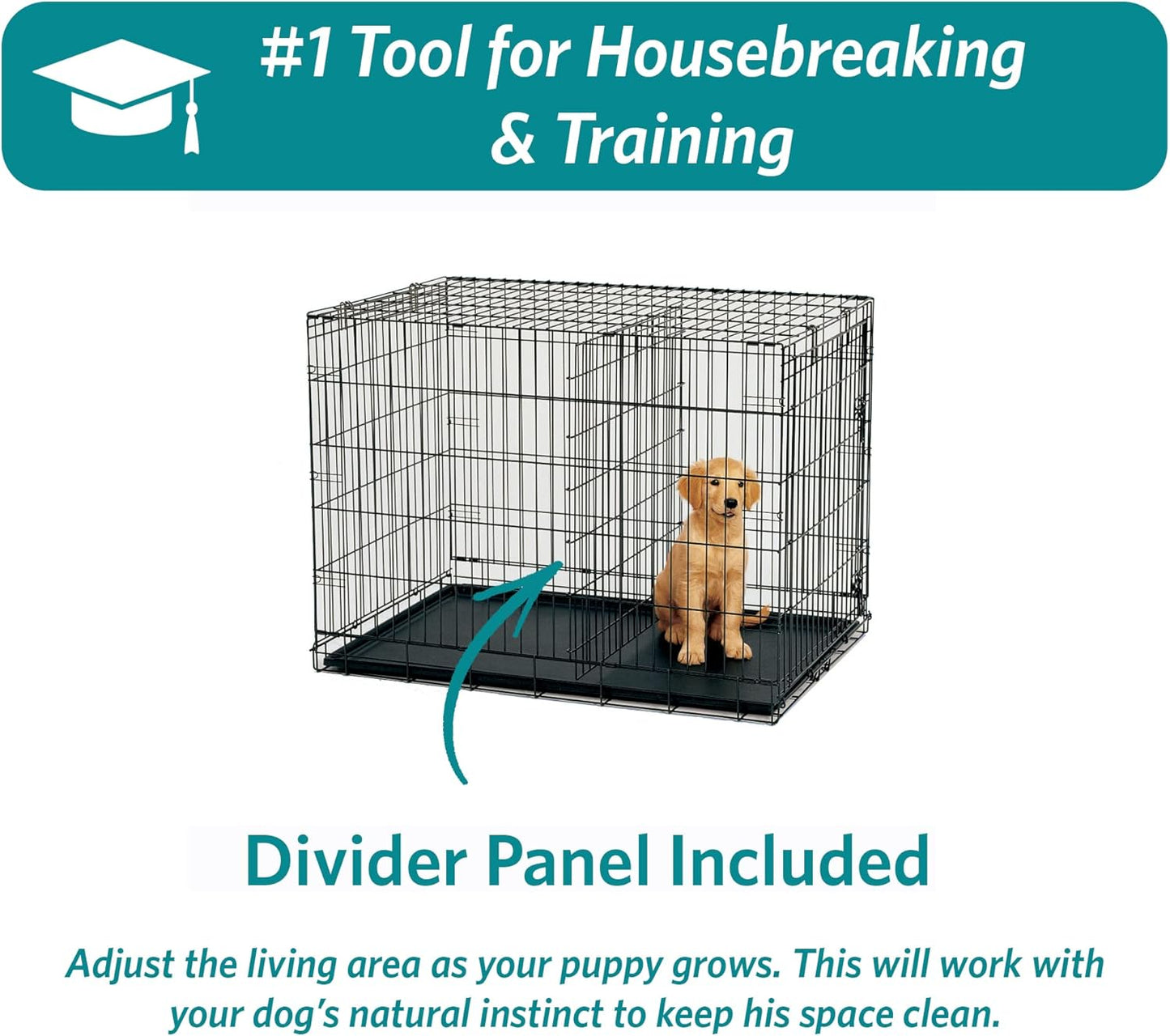 MidWest Homes for Pets 30-Inch Two-Door iCrate Folding Dog Crate with Divider Panel, Leak-Proof Tray & Secure Latches – Metal Wire Kennel for Medium Breeds – Portable, Durable & Easy to Assemble