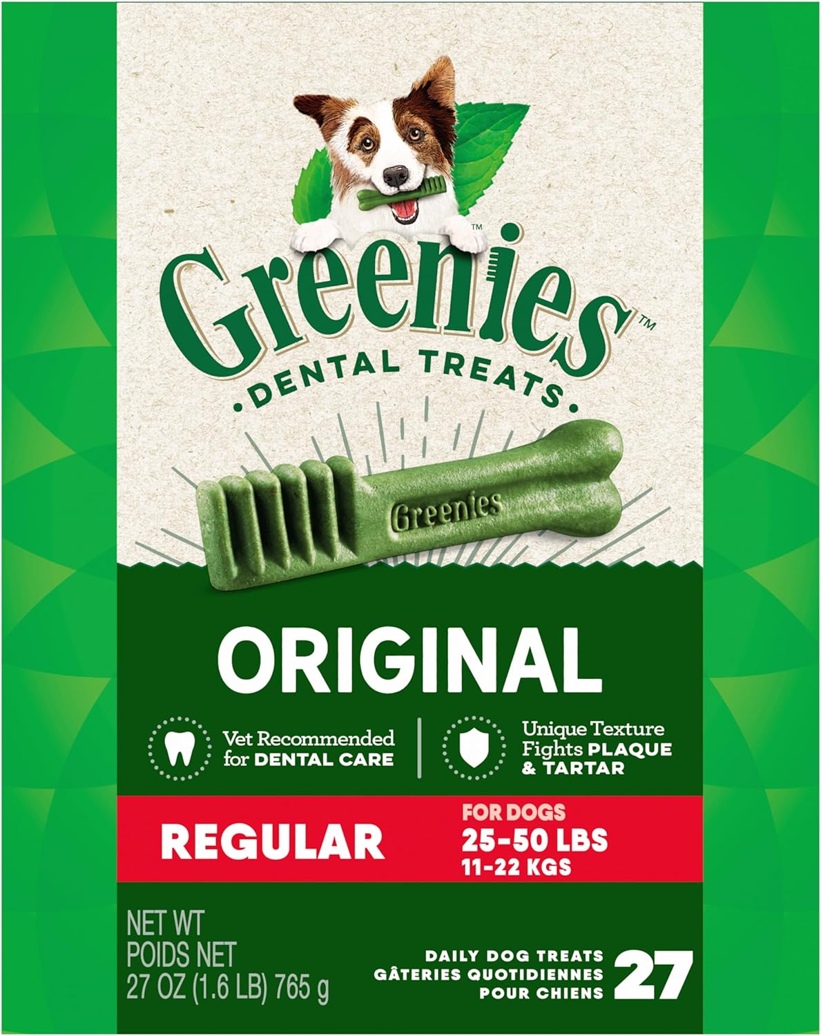 Greenies Original Regular Dental Dog Treats, 27 oz. Pack (27 Treats)