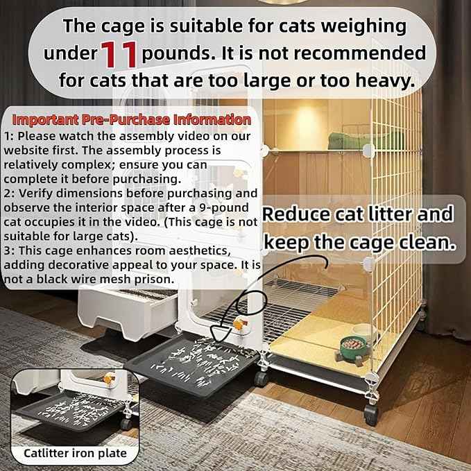 cat cage Indoor with Litter Box, Complimentary Bed, Bowl,Cleaning Three Piece Set,Large cat Enclosure, Cat House with Wheels Outdoor,Small Animal Cage cat Kennel (White, 41.8″(L) x18.1″(W) x46.1″(H))