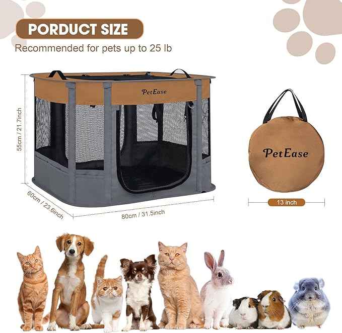 Portable and Foldable Cat Playpen Dog Playpen Small Animal Playepn with Waterproof Bottom, Foldable Pet Cage for Rabbit Puppy Hamster, Indoor/Outdoor Use