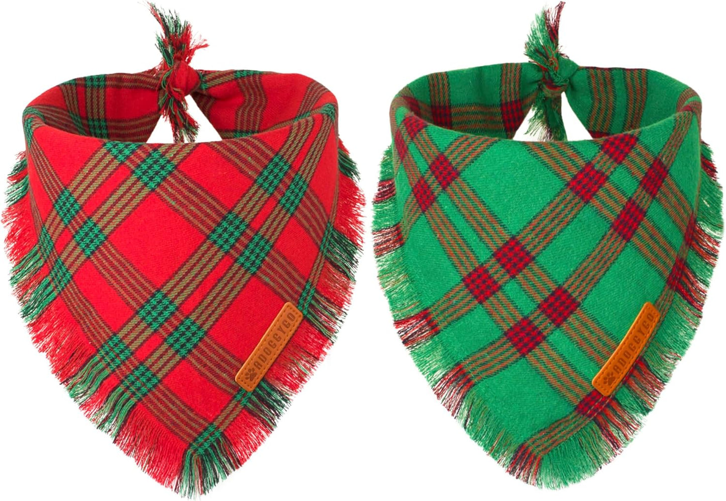 ADOGGYGO Christmas Dog Bandanas with Tassels, Red Green Plaid Pet Xmas Scarf Bib, Multiple Sizes, Christmas Bandana for Medium Large Dogs Pets (Large)
