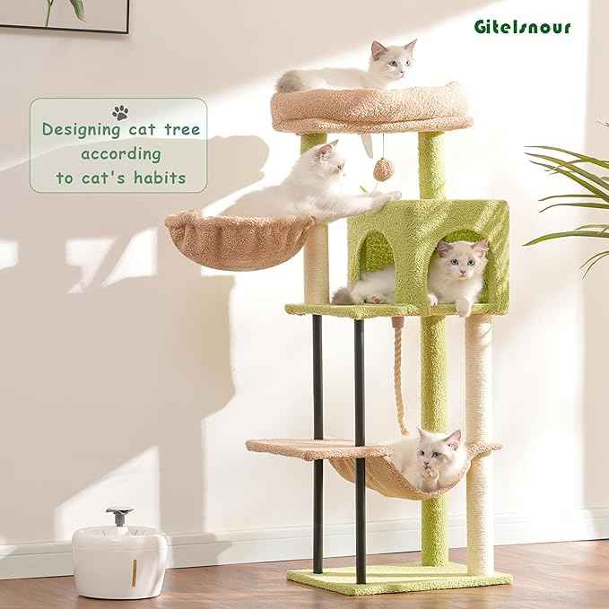 Cat Tree, Cat Tower for Indoor Cats, 43.3 inch Cactus Cat Tree Tower with Sturdy Steel Tube, Hammock, Cat Condo for Small Cats and Kittens, Scratching Post, GCT004SGY