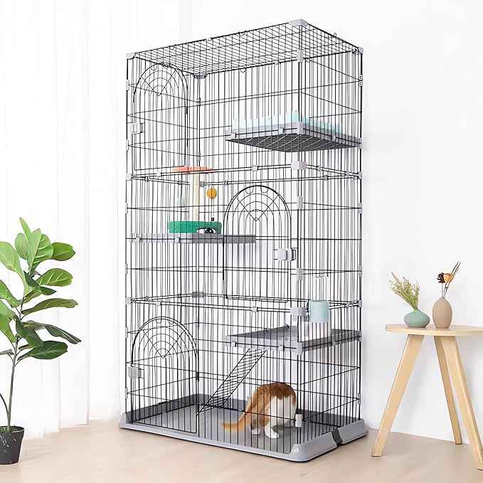 Cat Cage 3-Tier Indoor Cat Enclosure with Widen Bottom Buckle & Reinforced Locking Clamps DlY Cat Playpen for 2-3 Cats & Small Pets,30" Lx 20" W X 52.5" H (Grey, Three-Tier52.5")