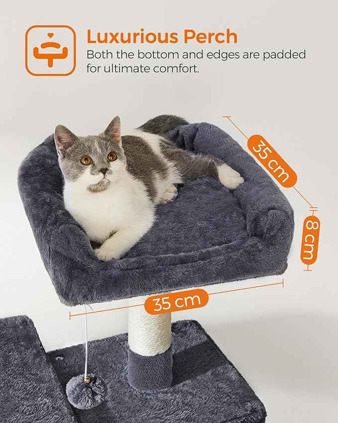 Feandrea Cat Tree, 55.1-Inch Cat Tower, Plush Multi-Level Condo with 4 Scratching Posts, 2 Perches, Hammock, Cave, Smoky Gray UPCT161G01