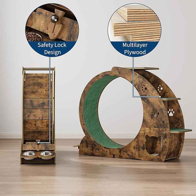 55" Multi-Cat Exercise Wheel with 3-Level Jumper & Scratching Pad - Silent TPE Spinner Activity Center with Rest Area to Prevent Boredom and Obesity in Indoor Cats
