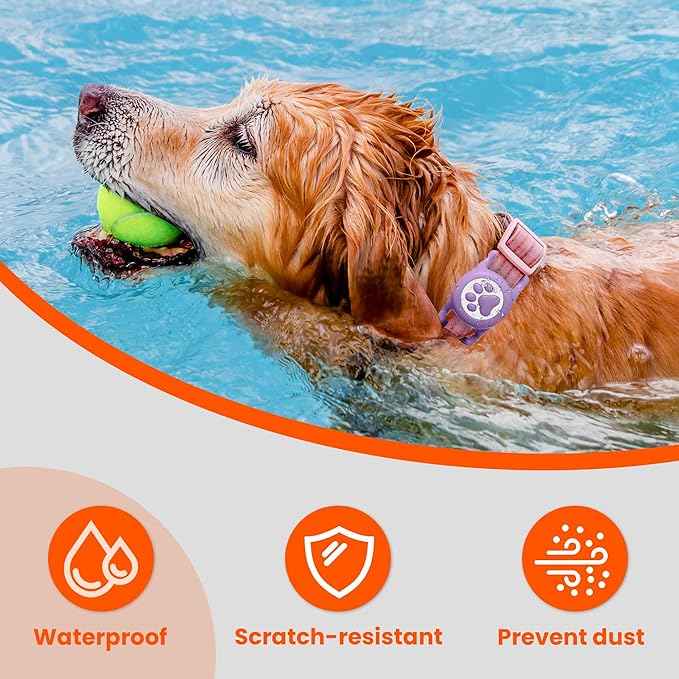 IP68 Waterproof for AirTag Dog Collar Holder, Silicone Air Tags-2 Pack for Apple Dog AirTag Holder(RosexPurple)