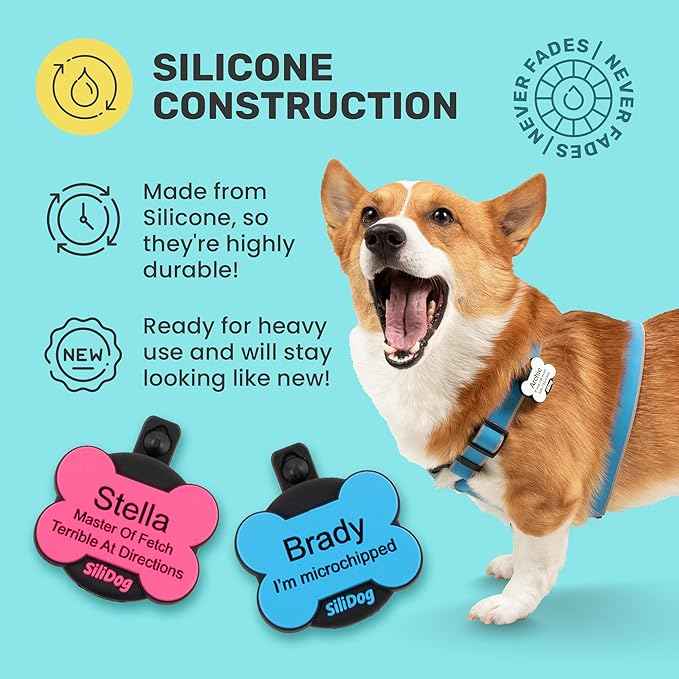 SiliDog AirTag Holder Silent Dog ID Tag – Personalized Engraved Silicone Pet Tag – Durable, Glow-in-The-Dark – Red Bone