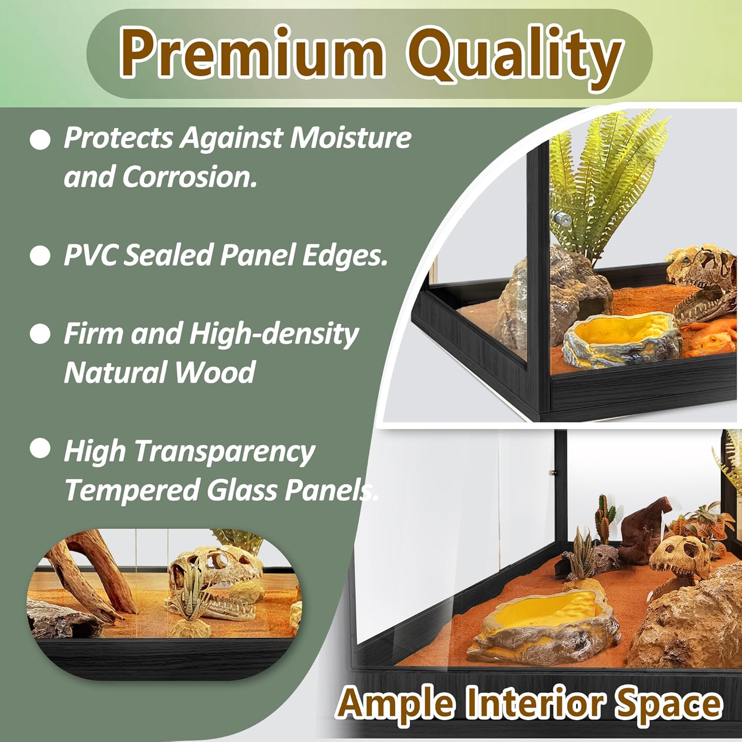 PROLEE Bearded Dragon Tank,Tempered Glass Reptile Tank with Mesh Roof and Front Sliding Door,Anti-Scratch Lizard Tank,Spacious Reptile Enclosure for Snakes,Lguanas (Black, 63Gallons,40"x20"x20") - FurryFun