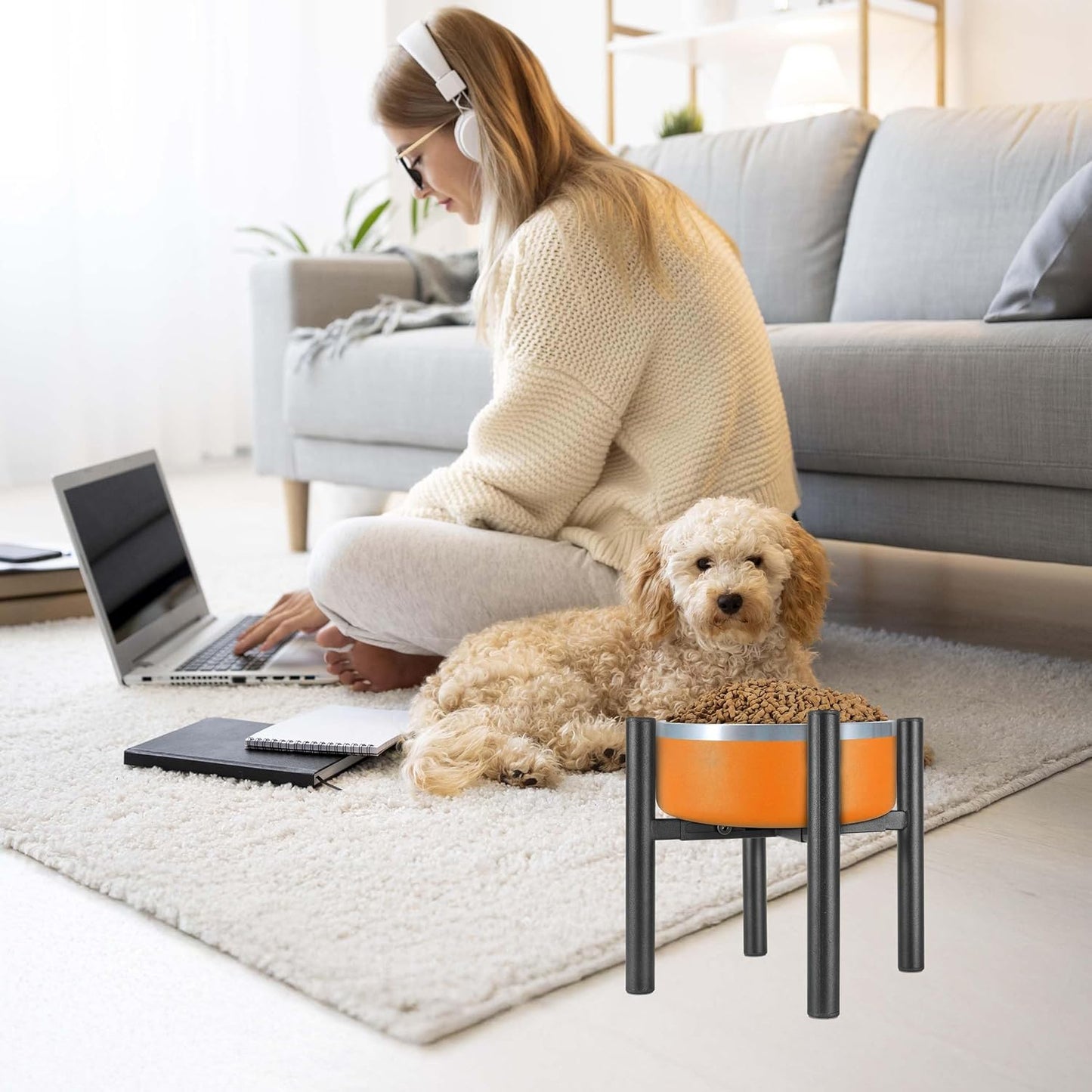 Lifted Dog Bowl Stand - Without Bowls, Single Raise Pet Food Table Adjustable Wide 6-10", Tall 8 10 12" - Bowl Stand Size Optional, Dog Bowl Holder Elevated for Small Medium Large Dog Breed