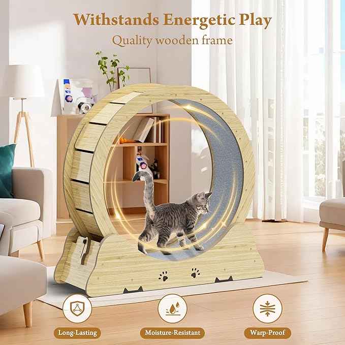 Cat Exercise Wheel, Quiet 34" Cat Treadmill for Indoor Cats, Running Wheel with Carpeted Runway & Safety Lock, Compact Design for Small & Adult Cats Weight Loss & Daily Exercise