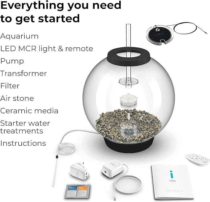 biOrb Classic 60 Acrylic 16-Gallon Aquarium with Multi-Color Remote-Controlled LED Lights Modern Tank for Tabletop Display, Black