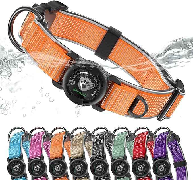 WhoseID Premium AirTag Dog Collar - Waterproof Medium Air Tag Dogs Collar | Magnetic Buckle Heavy Duty Collar | Reflective Dog Collar with AirTag Holder