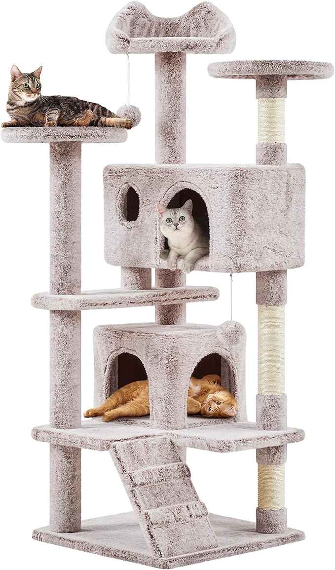 Yaheetech 54in Cat Tree, Cat Tower with Double Condo, Sisal Scratching Posts, and Dangling Balls, Pet Furniture Kitten Play House