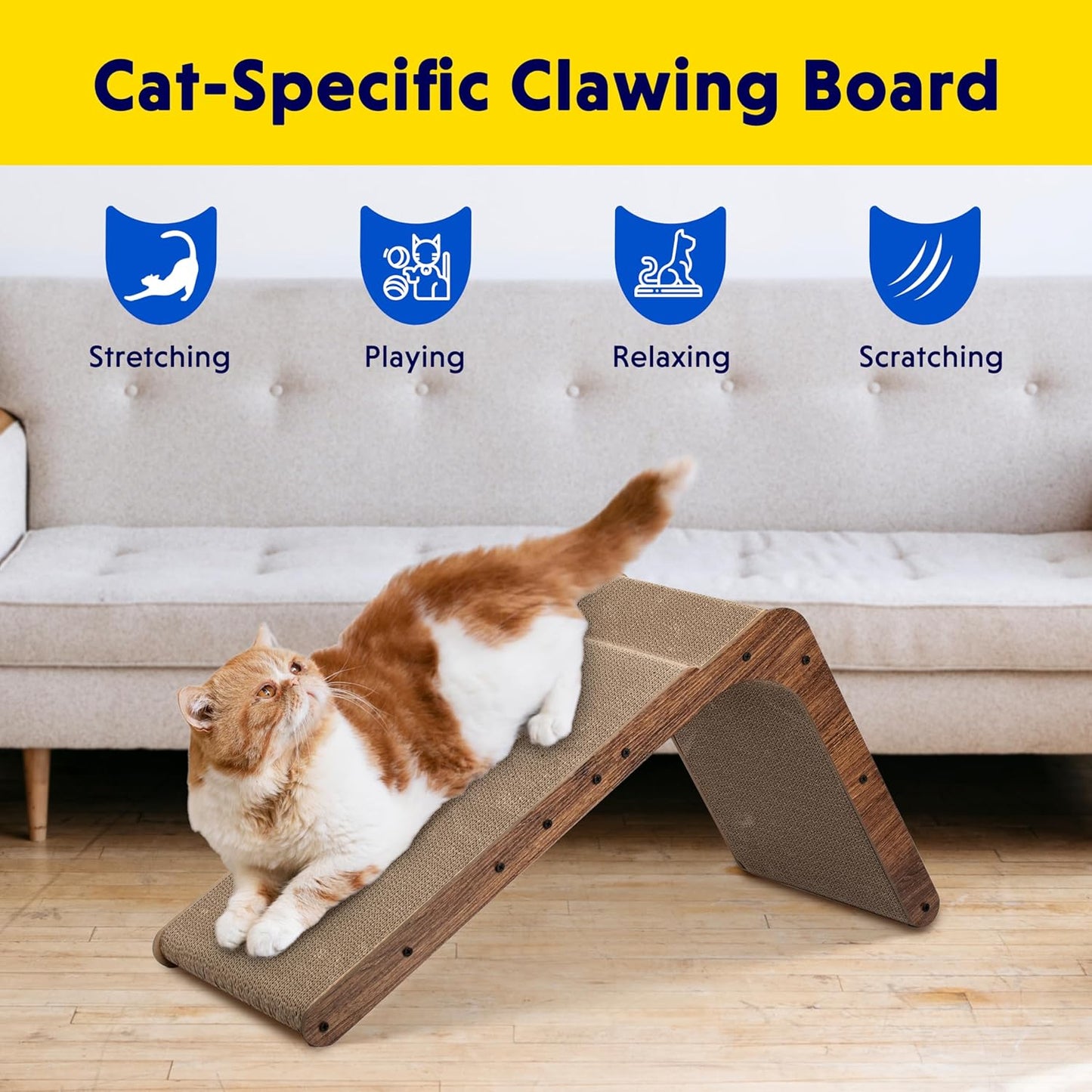 Cat Scratcher with Cat Toys Ball Track, Build-in Ball, L-Shaped Scratcher, Cardboard Lounge Bed, Stable and Durable, Furniture Protector, Reversible