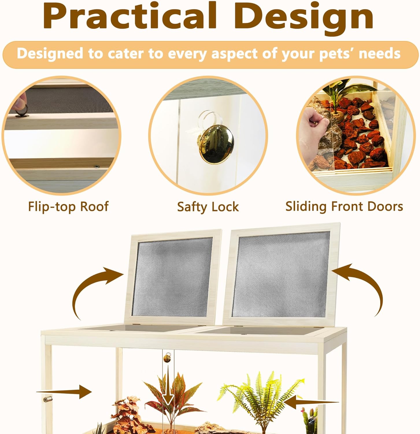 Prolee Reptile Terrarium Tank 60 Gallon Maximum, Lizard Tank Bearded Dragon Tank with Metal Mesh Roof Door, Snake Tank with Lock Design, 40" Length - FurryFun