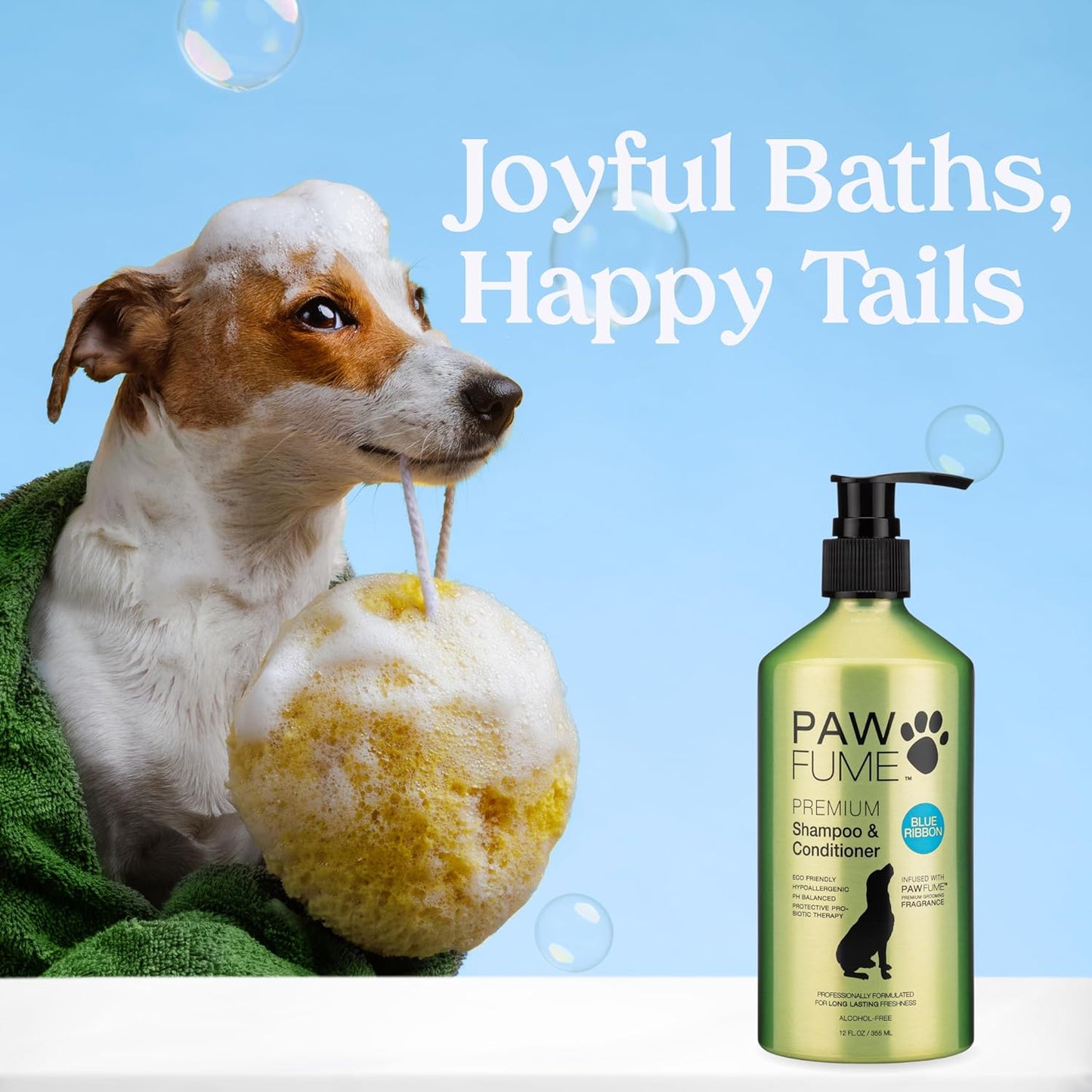 PAWFUME Dog Shampoo and Conditioner, Blue Ribbon, 2-Pack – Nourish & Detangle for a Silky Soft Coat – Probiotic, Deep-Cleaning, pH-Balanced Formula – Puppy Shampoo and Conditioner for All Breeds