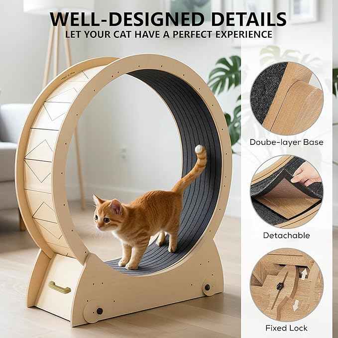 Portable Cat Running Wheel for Indoor Cats 44" Large XL 12" Wide, Cat Treadmill, Wheel with Carpeted Runway for Kitty’s Longer Life, Moveable Safe & Stable Design.