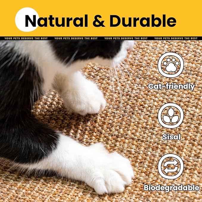 Cat Scratcher Mat,Sisal Cat Scratch Pad Rug,Wall Scratchers for Indoor Kitten Scratching&Stretching,Furniture Protector for Post&Sofas&Couch&Carpets&Floor,Kitty Bithday Gifts,Medium,Brown