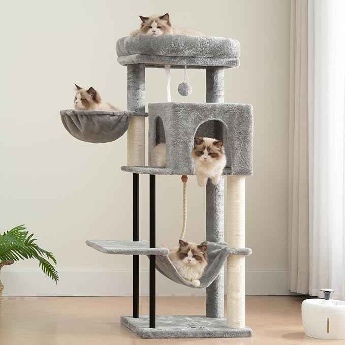Cat Tree, Cat Tower for Indoor Cats, 43.3 inch Cat Tree Tower with Sturdy Steel Tube, Cat Hammock, Cat Condo for Small Cats and Kittens, Cat Scratching Post, Light Gray GCT004SW