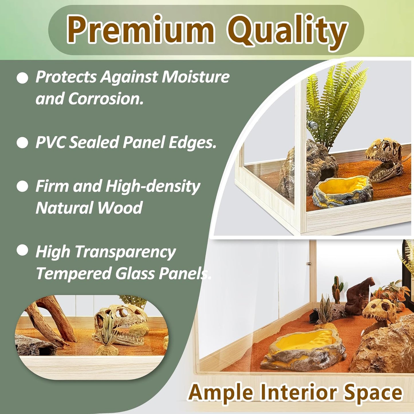 PROLEE Tempered Glass Bearded Dragon Tank,32 Gallon Reptile Tank with Meatl Mesh Roof and Front Sliding Door, Anti-Scratch Lizard Tank,Spacious Reptile Enclosure for Snakes,Lguanas, Chameleons (Oak) - FurryFun