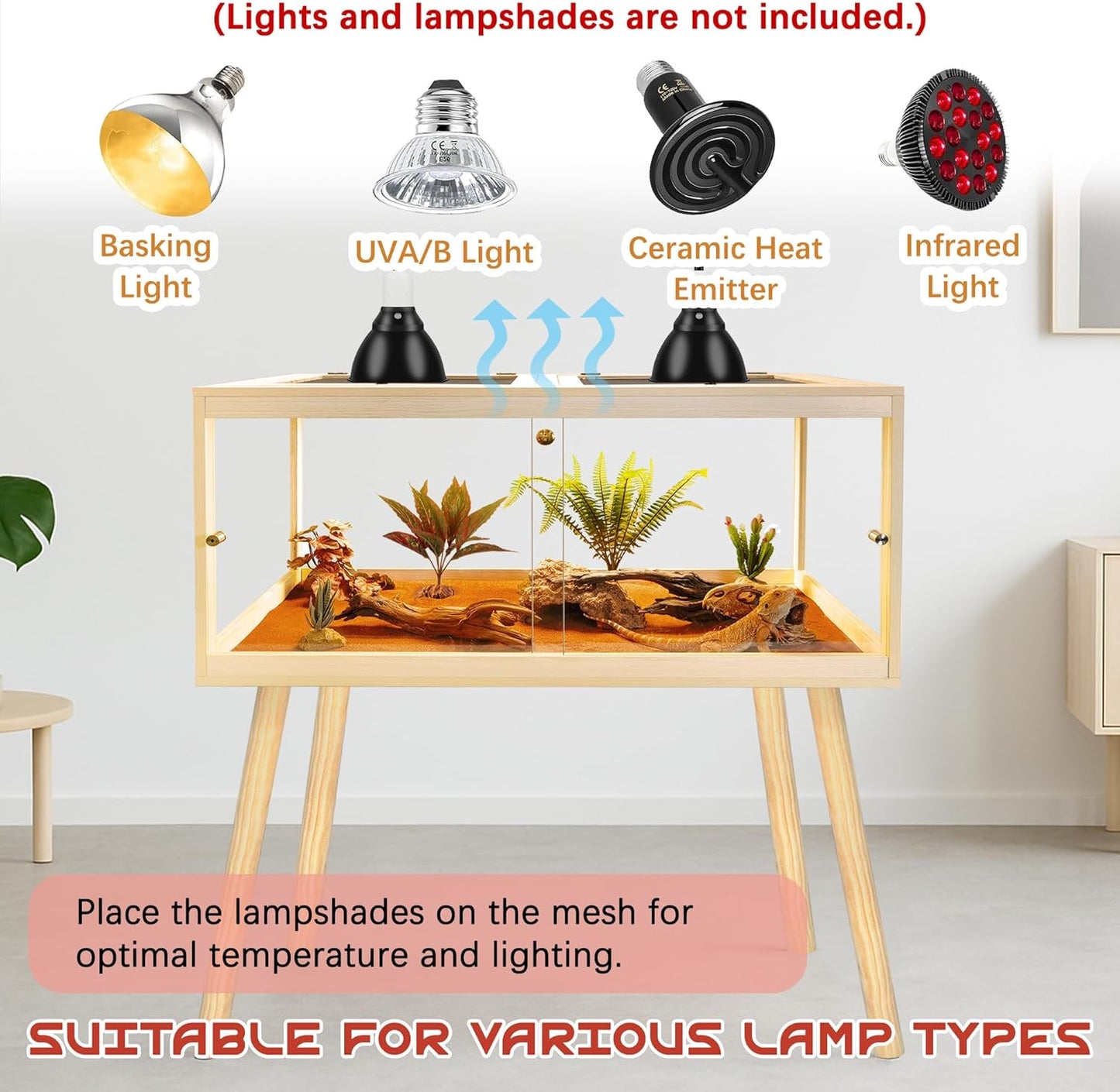 Bearded Dragon Tank with Legs Up to 77 Gallons, Tortoise Habitat with Metal Mesh Top, Reptile Enclosure Lockable Design, Snake Tank (Oak, 77 Gallon, 48" L x 20" W x 47.6" H) - FurryFun