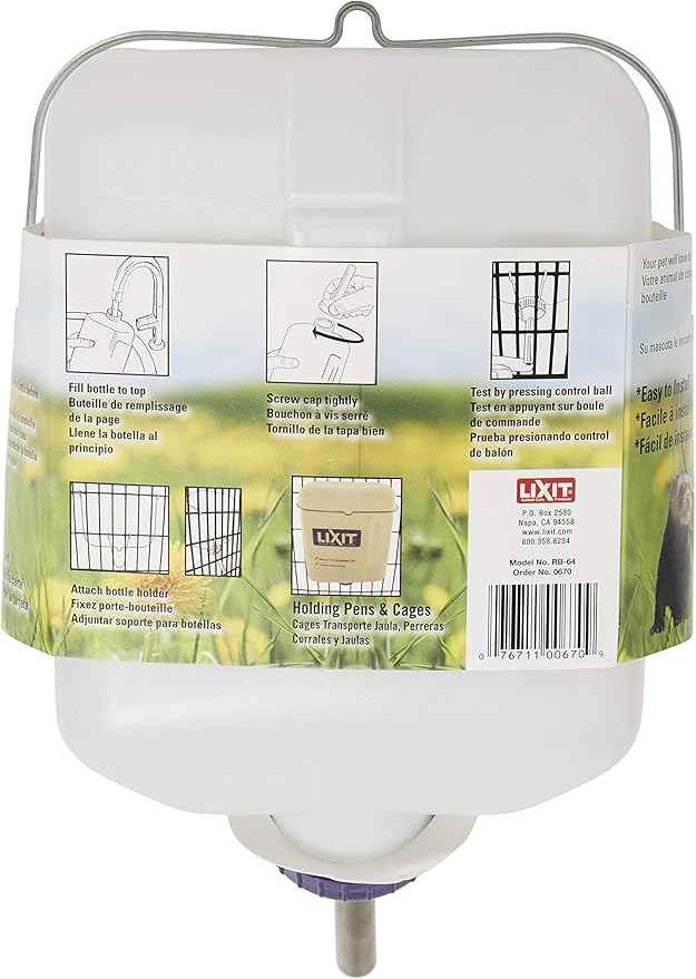 Lixit® All-Weather Rabbit Water Bottle - 64 Ounce Widemouth Cage Water Bottles for Rabbits, Ferrets, Guinea Pigs, Rats, and Other Small Animals (White, 64 Ounce (Pack of 2))