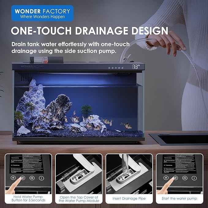 Wonderfactory Smart Aquarium 5 Gallon Glass Fish Tank, Self Cleaning System Efficiency Filter 7 Color LED Lights Automatic Feeder Temperature Display Monitor HD UHA Glass, Smart Control with Apps