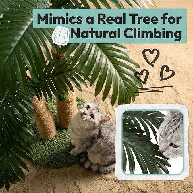 Cat Scratching Post 33 Inch Double Post Support with Hanging Balls, Cat Scratcher for Indoor Kittens, Extra Stable Base, Paw-Friendly Jute Material M