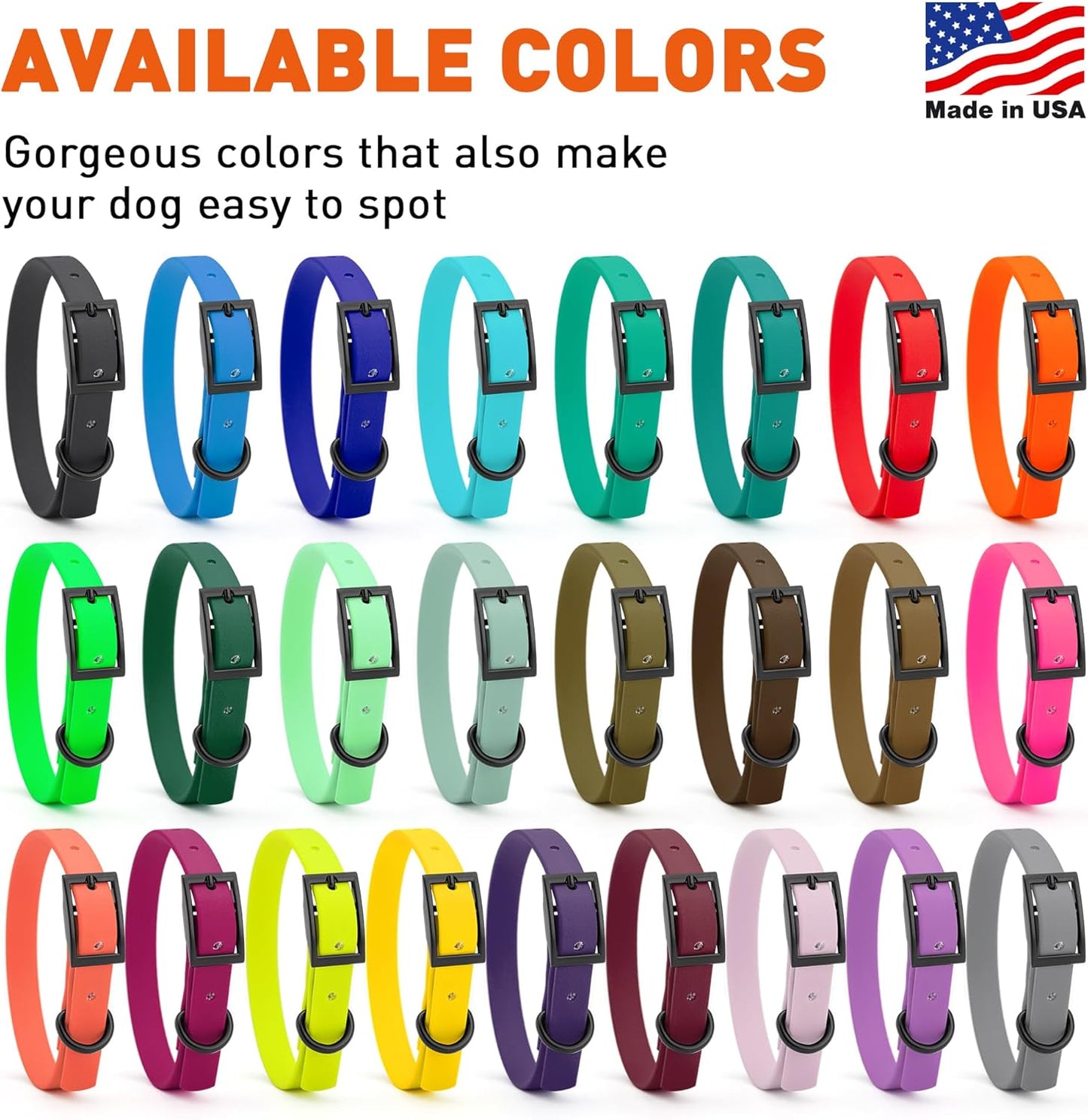 Dogline Biothane Waterproof Dog Collar Strong Coated Nylon Webbing with Black Hardware Odor- Proof for Easy Care Easy to Clean High Performance Fits Small Medium or Large Dogs, Coyote Brown