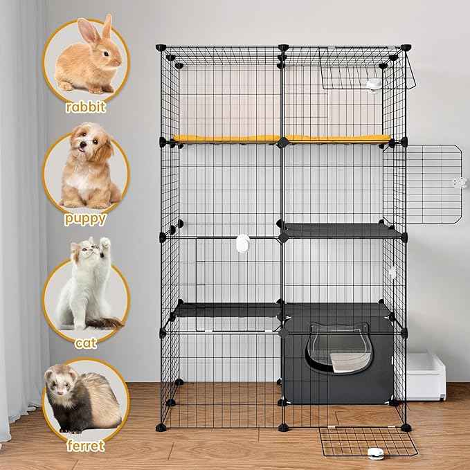 Oneluck Cat Cage with Litter Box,4-Tier DIY Enclosures Large Playpen Detachable Metal Wire Kennel Indoor Crate Large Exercise Place Ideal for 1-2 Cats (35" L x 28" W x 55" H)