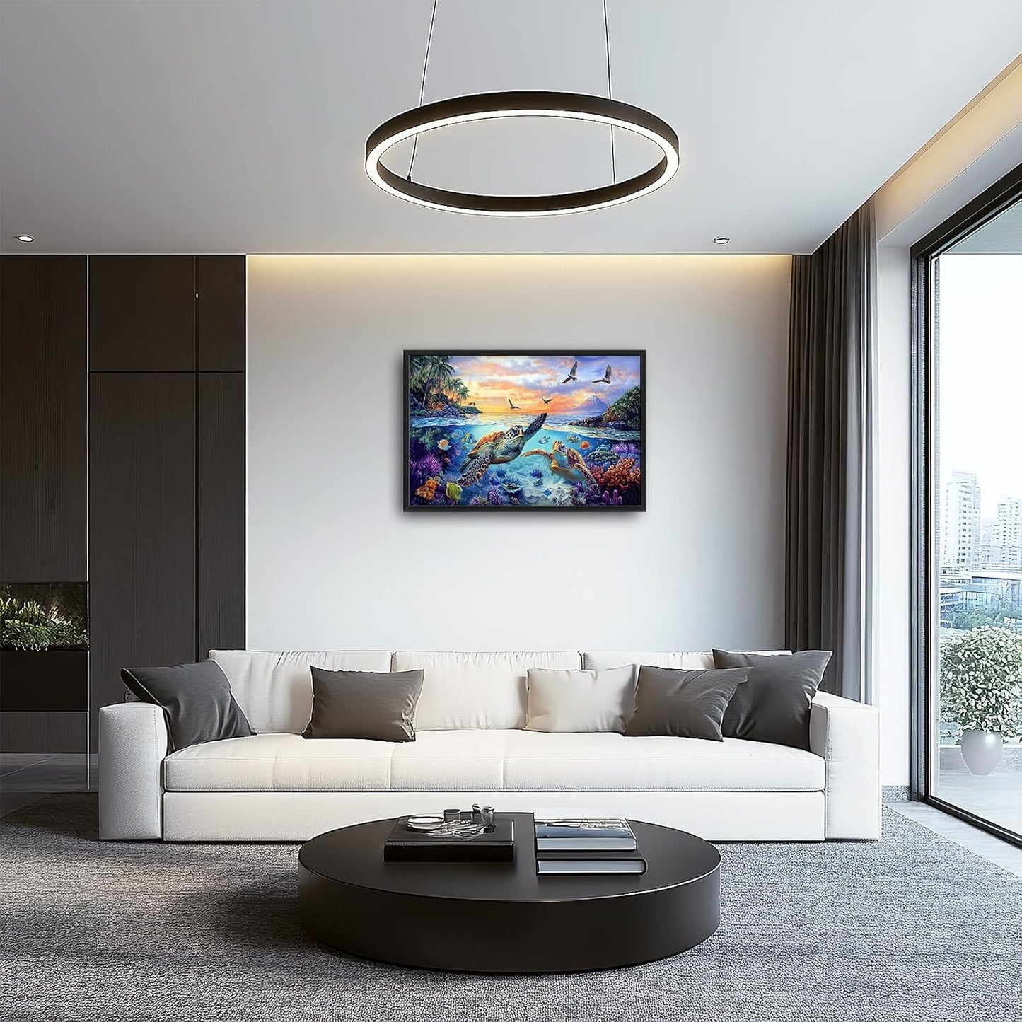Framed Large Sea Turtle Wall Art for Living Room, Oversized Ocean Turtle Wall Decor Seascape Underwater Marine Life Canvas Painting Home Decoration for Living Room Bedroom Office 36"x24"