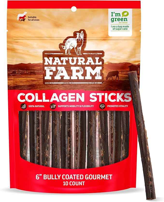 Natural Farm Odor-Free Bully Coated Gourmet Collagen Sticks (6 Inch, 10 Pack), Real Bully Beef Coated, 95% Natural Collagen, Supports Healthy Joints, Skin & Coat - Best for Small & Medium Dogs