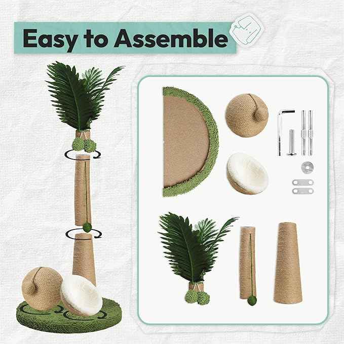 Cat Scratching Post 33 Inch Palm Tree with Hanging Balls and Double Coconut Toys, Cat Scratcher for Indoor Kittens, Extra Stable Base, Paw-Friendly Jute Material M