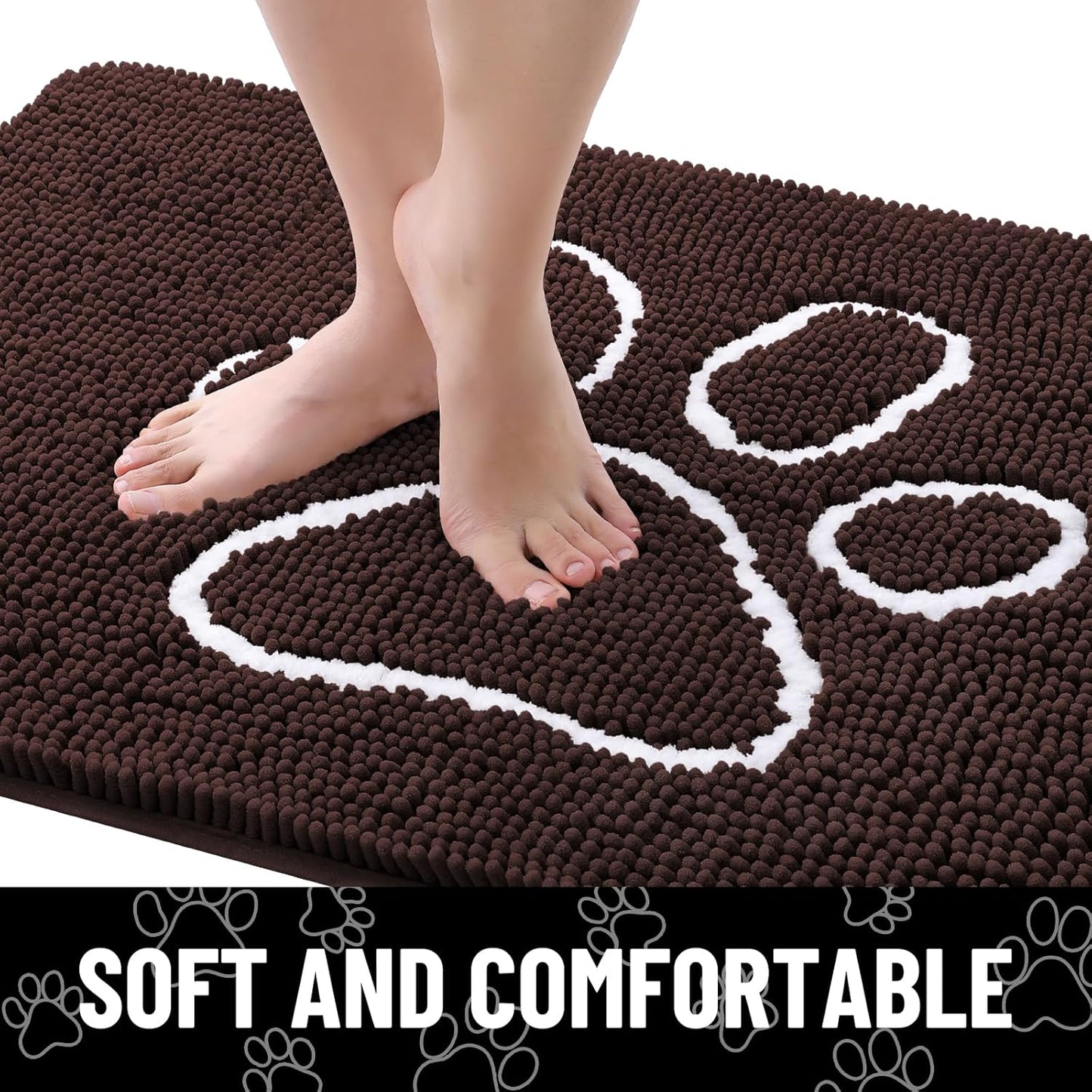 Smiry Dog Door Mat for Muddy Paws, Absorbent Dirt Trapper Non Slip Quick Dry Washable Chenille Mat for Mud Dogs, Entry Rug for Indoor and Outdoor (24x16 Inches, Brown and White)