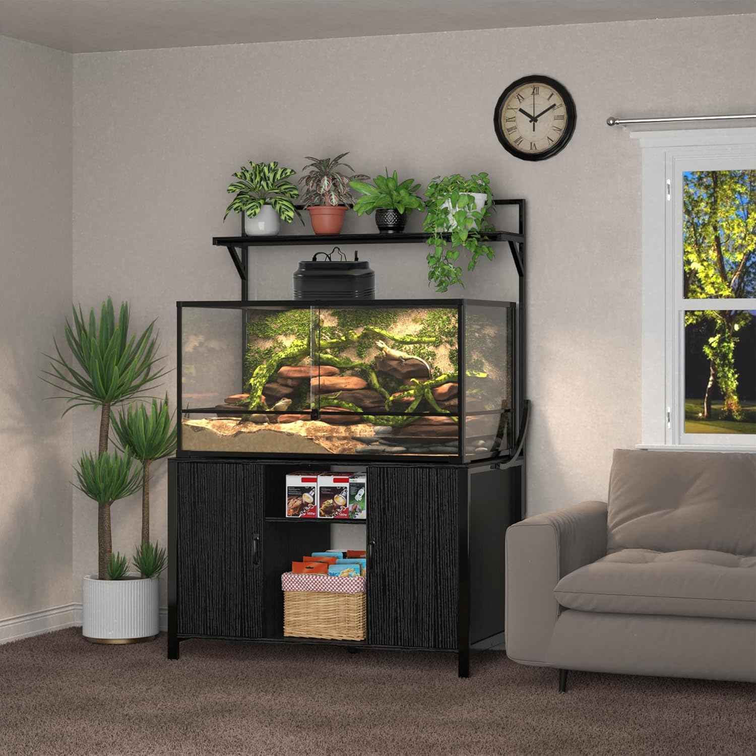GDLF Reptile Tank Stand Terrarium Stand with Cabinet for Accessories Storage 48" X 24" Tabletop Fits up to 120 Gallon Bearded Dragon, Reptile Terrarium,Turtle Tank