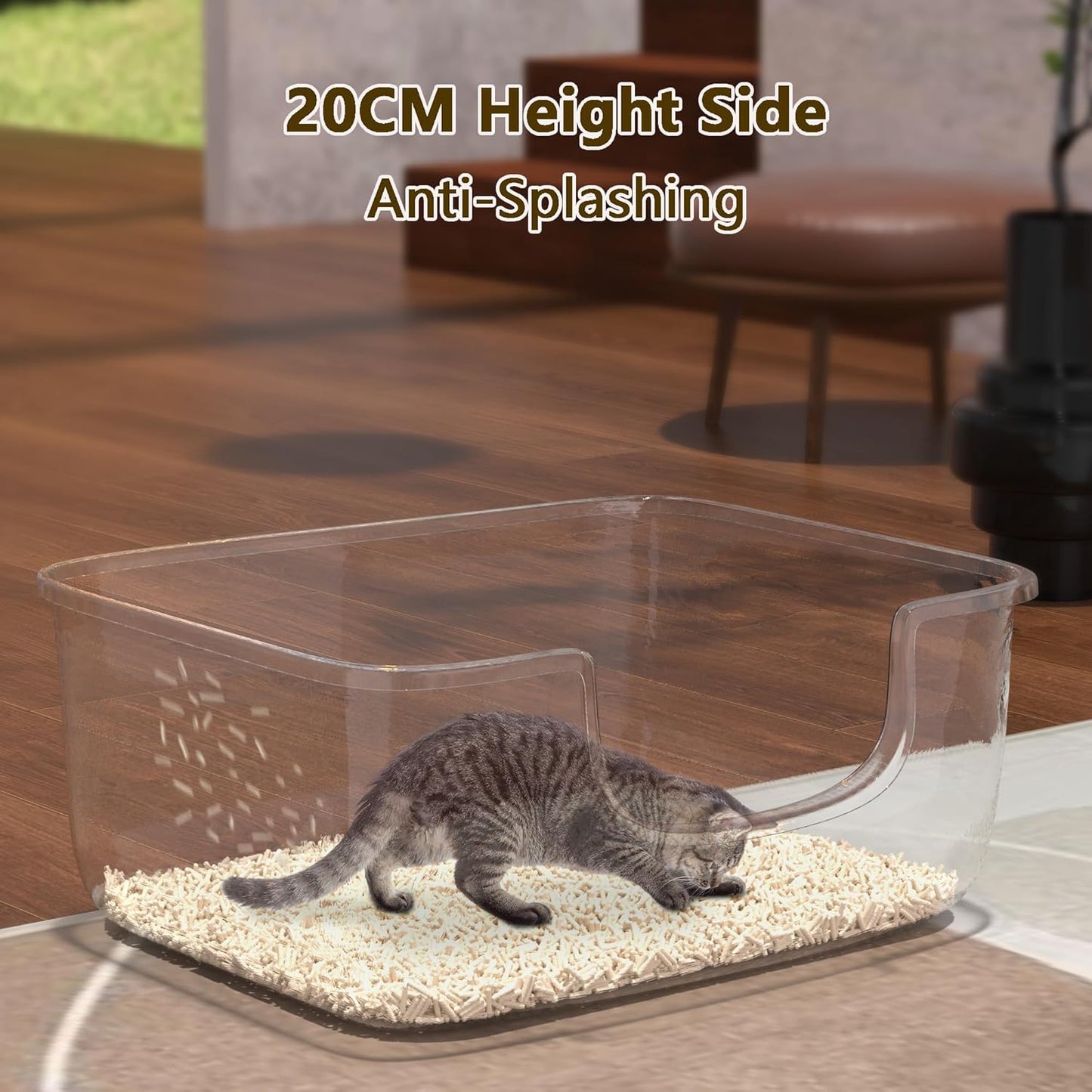 Large Cat Litter Box with High Sides, Open Kitty Litter Boxes Anti-Splashing for Indoor Cat Low Entry Cat Litter Pan for Small and Elderly Cats, Tool-Free Assembly(19.7” * 15.76” * 8.67” Green)