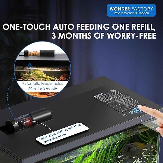 Wonderfactory Smart Aquarium 5 Gallon Glass Fish Tank, Self Cleaning System Efficiency Filter 7 Color LED Lights Automatic Feeder Temperature Display Monitor HD UHA Glass, Smart Control with Apps