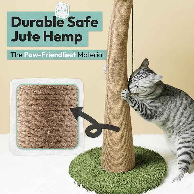 Cat Scratching Post 33 Inch with Hanging Balls, Cat Scratcher for Indoor Kittens, Ultra Stable Base, Paw-Friendly Jute Material, S