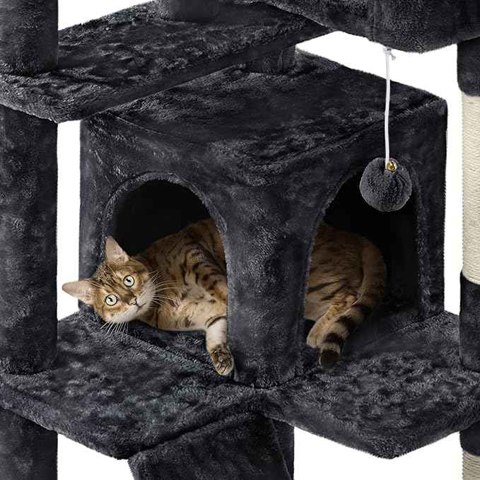 Yaheetech 62in Cat Tree Cat Tower for Indoor Kitten, Pet Furniture w/Double Condo, Scratching Posts, Multiple Platforms and Balls for Kittens, Black