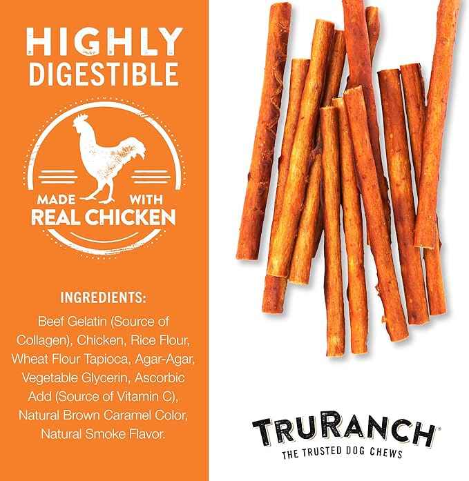 TRURANCH Collagen Sticks - 5" Collagen Sticks for Dogs - Long Lasting Healthy Joint Support - Rawhide Alternative - Skin & Coat Health - Made with Real Chicken, Value Pack, 3 Bags, 45 Count
