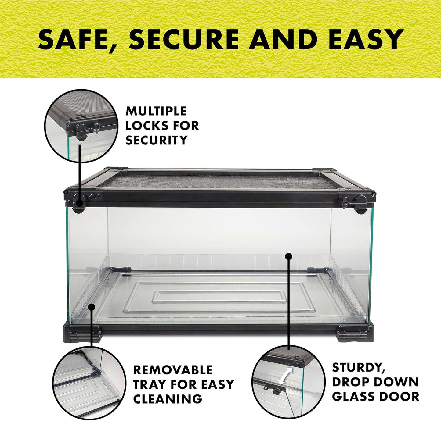 Zilla QuickBuild Reptile 10 Gallon Glass Terrarium Habitat with Bedding Tray For Geckos, Snakes, Lizards, Frogs, Turtles, and Tortoises, 20" x 12" x 10" - FurryFun