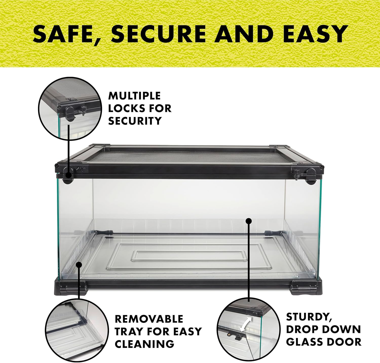 Zilla QuickBuild Reptile 10 Gallon Glass Terrarium Habitat with Bedding Tray For Geckos, Snakes, Lizards, Frogs, Turtles, and Tortoises, 20" x 12" x 10" - FurryFun